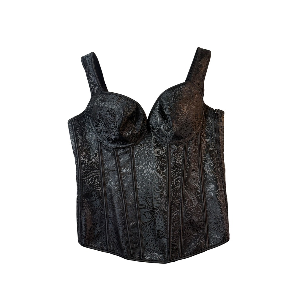 Kimring Black Brocade Corset Top XL Lace Up Boned Gothic Steampunk Bustier